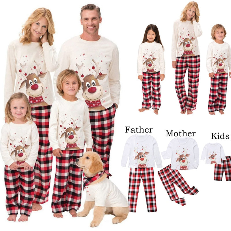 Christmas Family Matching Pajamas Set Cute Deer Adult Kid Family Matching Clothes Xmas Family Sleepwear Pj's Set Top+Pants